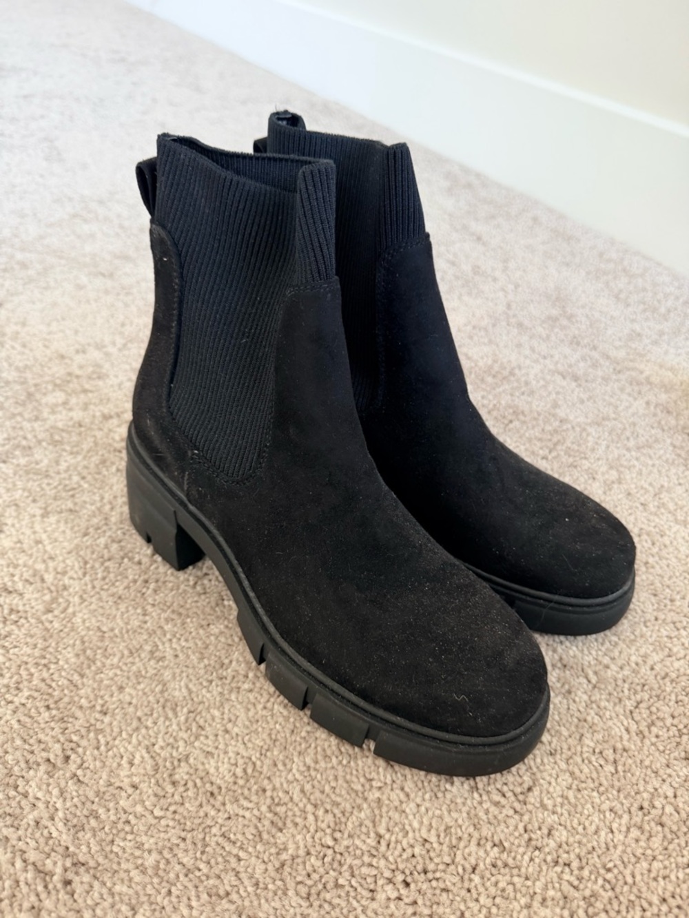 Black Suede Chunky Chelsea Boot - Women